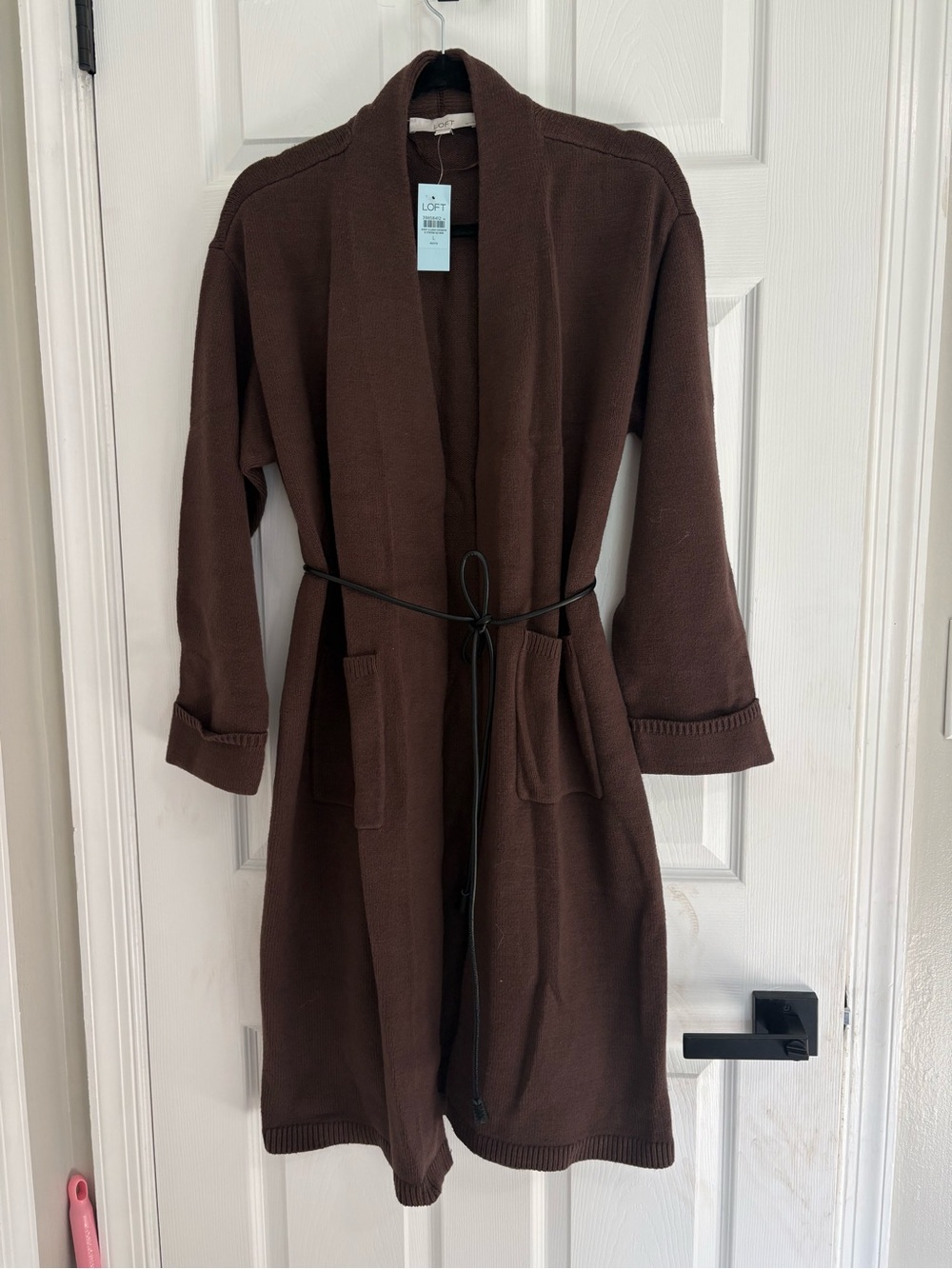 LOFT Dark Brown Knit Belted Robe Cardigan